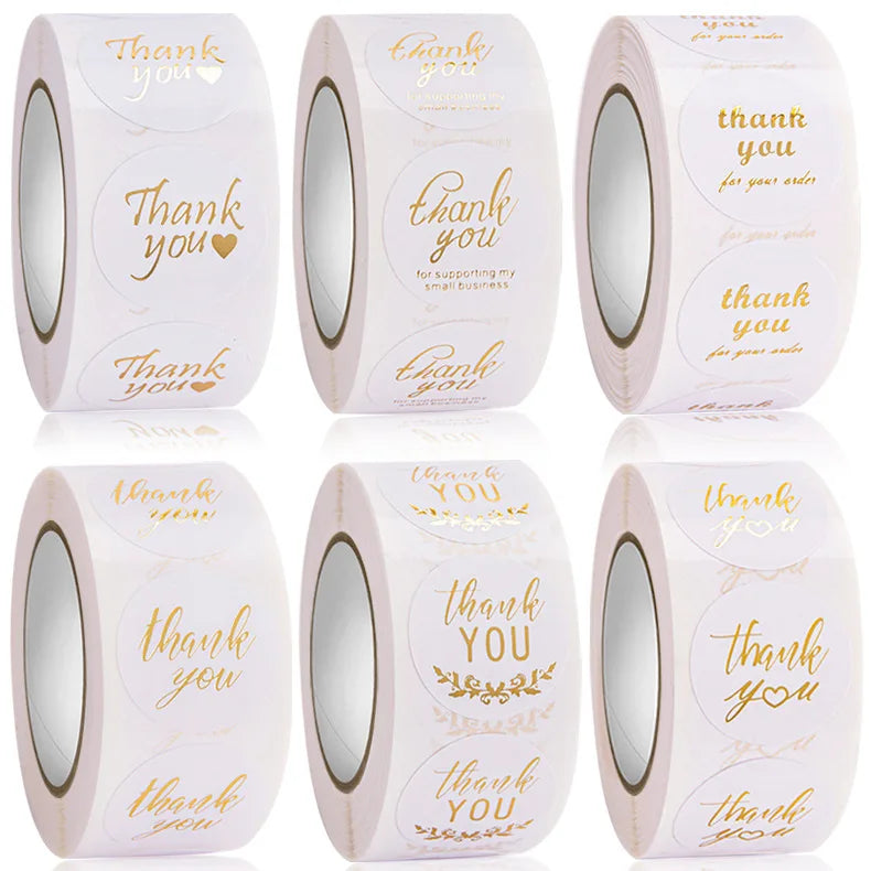 Holographic Gold Hot Stamp Waterproof Gift Package Self Adhesive Round Shape Thank You Sticker Label