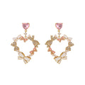Fashionable Zircon Gold Plated Large Heart Shape Earrings 925 Silver Needle Hypoallergenic Bow Pendant Earrings for Women