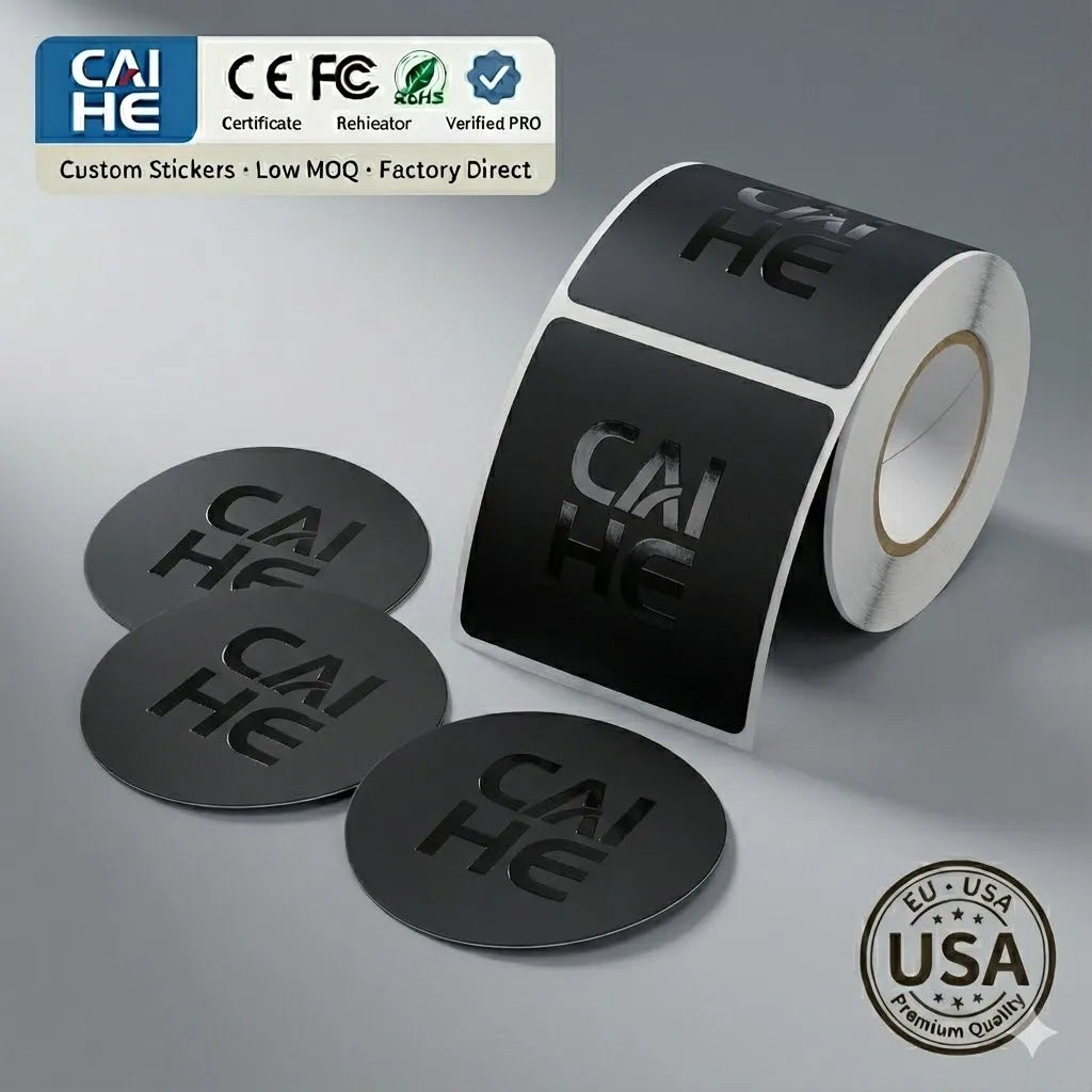 Custom Durable Waterproof Oil-Proof Eco-Friendly Premium Matte Black Vinyl Adhesive Stickers Spot UV Raised Gloss Logo Factory