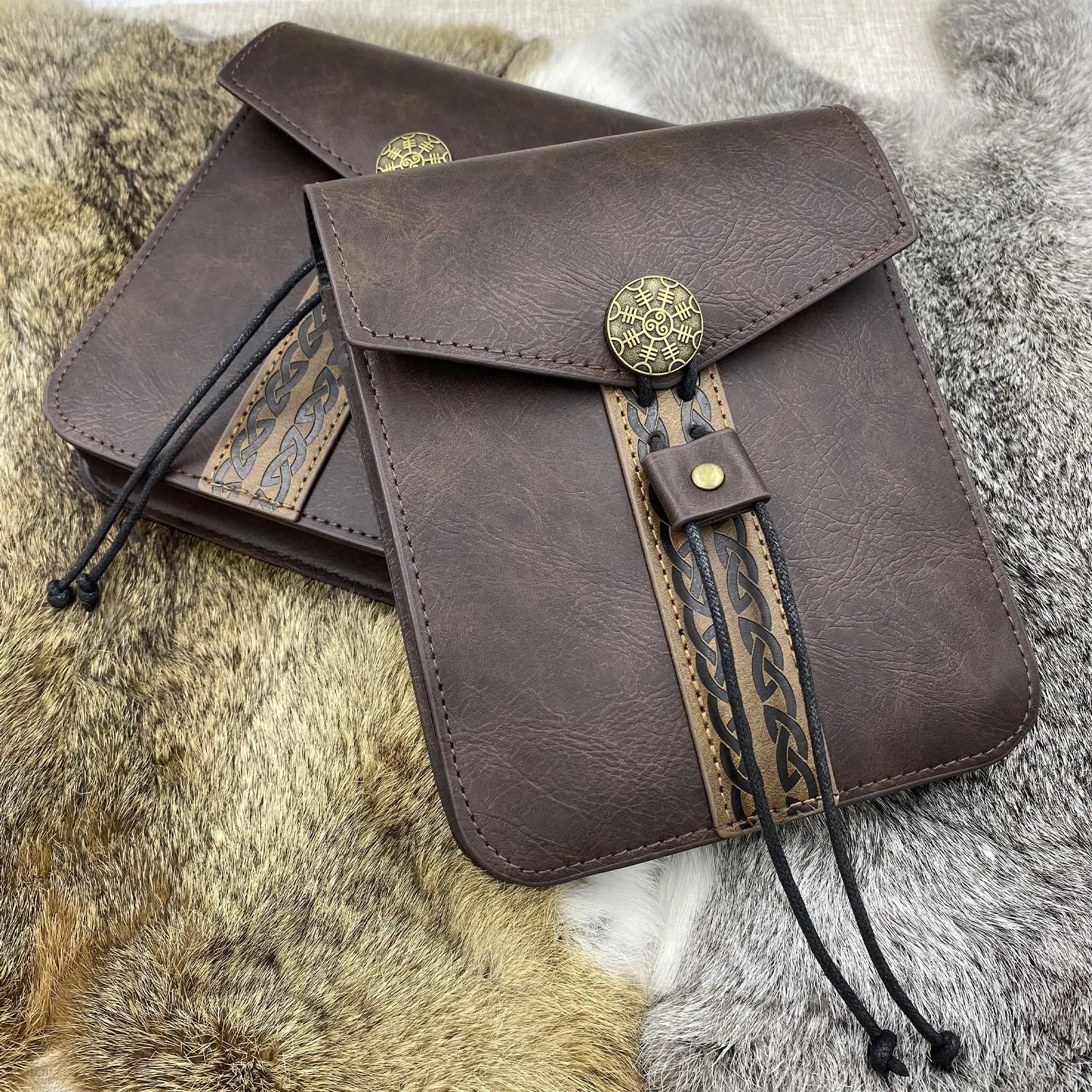 Nordic Viking Square Belt Bag WJF07 Medieval Compass Embossed PU Pouch Retro Waist Pack for Cosplay Costume Props