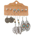 Electroplated Ancient Silver Nepalese Color Hollow Hoop Alloy Pendant Earring 3 Pair Set for Women
