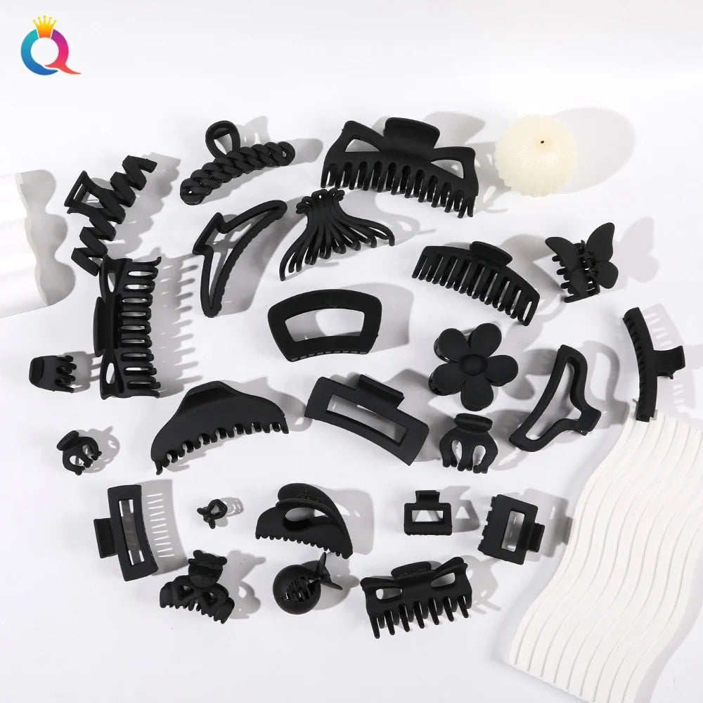 QIYUE Various Size and Shape Black Matte Hair Claw Clip Woman Hair Accessories