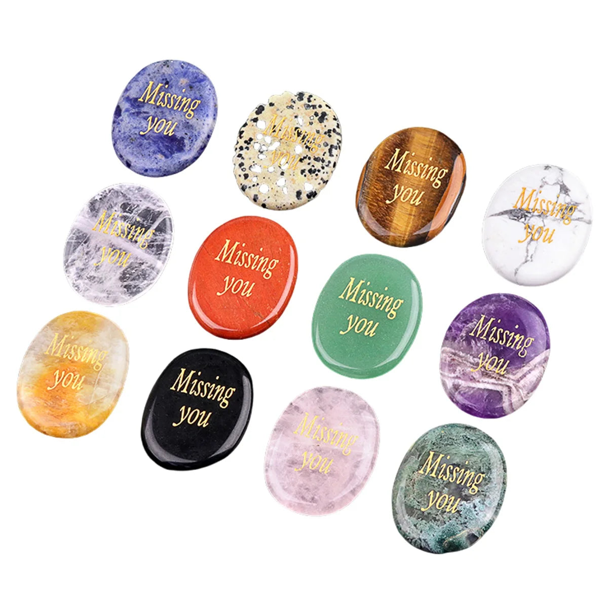 Natural Engraved Inspiration Stones Reiki Gemstone Engraved with Words "Missing You" Best Gift for Mom or Lover