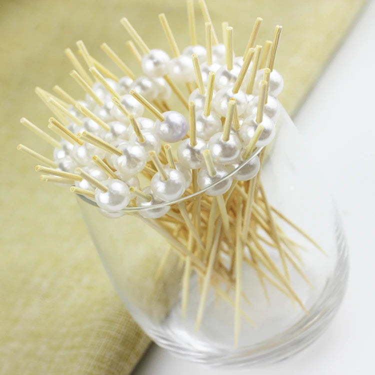 J&M Kitchen Supplies Salad Vegetables Dessert Bamboo Pearl Sticks Party 12cm Bamboo Cocktail Party Sticks Bead Bamboo Skewer