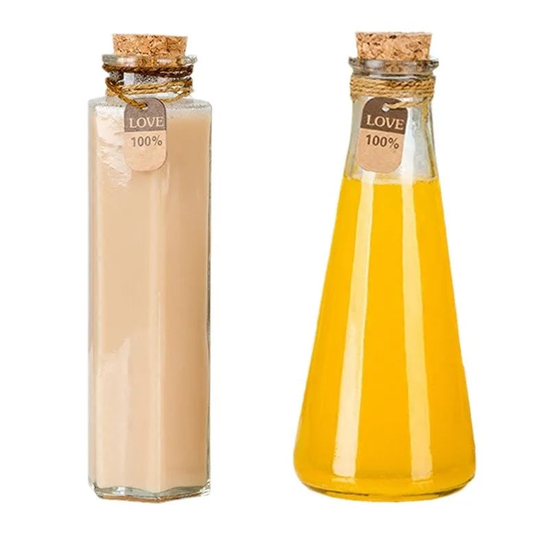 Custom 2025 Conical Reusable Glass Water Bottle with Wooden Top for Juice
