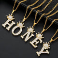 Stainless Steel Pendant Necklace Letter Zircon Pendant Necklace for Women Men Hiphop Style