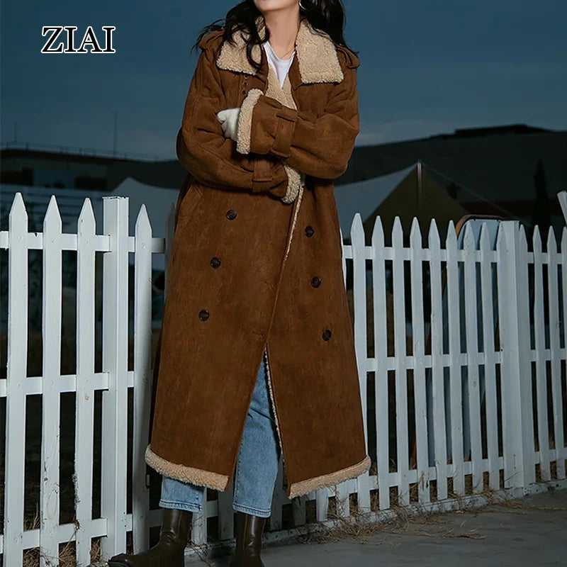 Winter High-quality Fur One-piece Lamb Velvet Cotton Jacket Women's Thick and Velvet Stand-up Collar Mid-length Coat Jacket