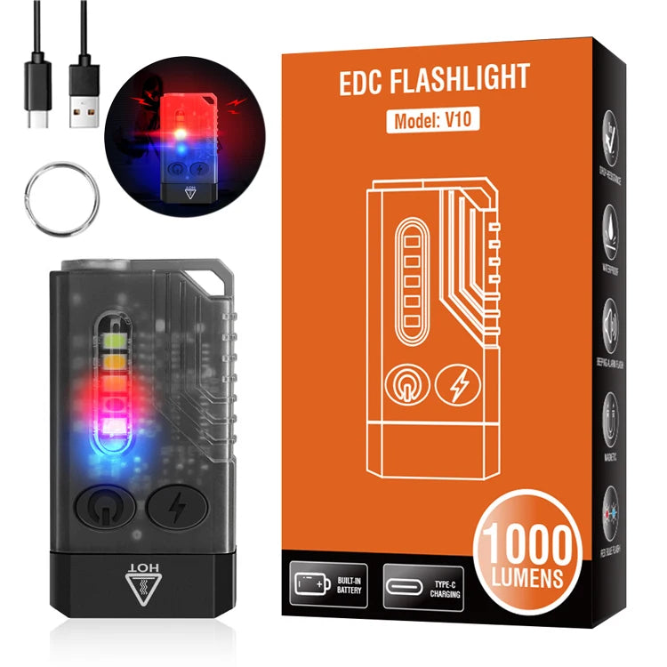 Boruit  V10L High Power 1000 Lumens Mini Led Flashlight Torch Redline Multifunctional EDC Flashlight Light With Beep Warning