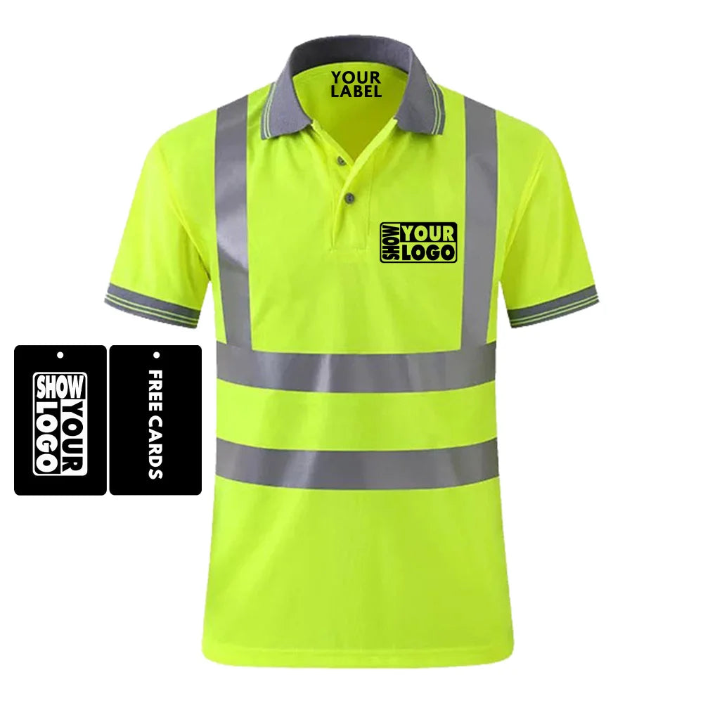 Safety Reflective Shirt High Quality Color Contrast Security Safety Green Hi Vis Polo Shirts Short Sleeve Custom Your logo Print