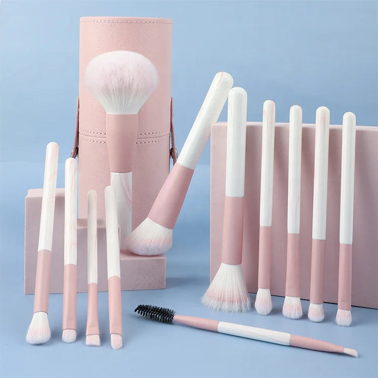 New Arrival Private Label Foundation Powder Eye 12pcs Pink Blue Makeup Brush With Storage Bag