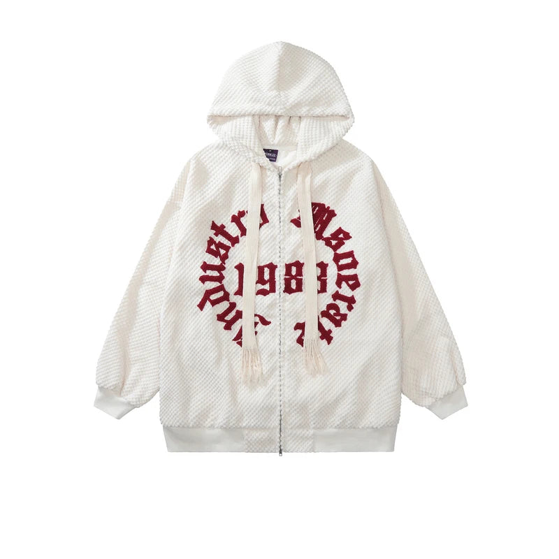 High Street Men's Fashion Lined Waterproof Hoodie 360G Loose Casual Long Drawstring Waffle Long Sleeve