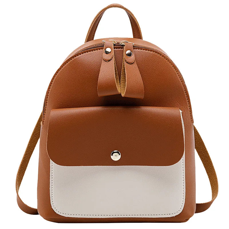 Summer New Fashion Simple PU Leather School Backpack for Girls Women's Crossbody Shoulder Bag With Logo Pattern