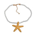 New Bohemian Metal Gold Color Star Stud Earrings Starfish Pendant Rope Chain Necklace Set for Women Holiday Jewelry ZA Earring