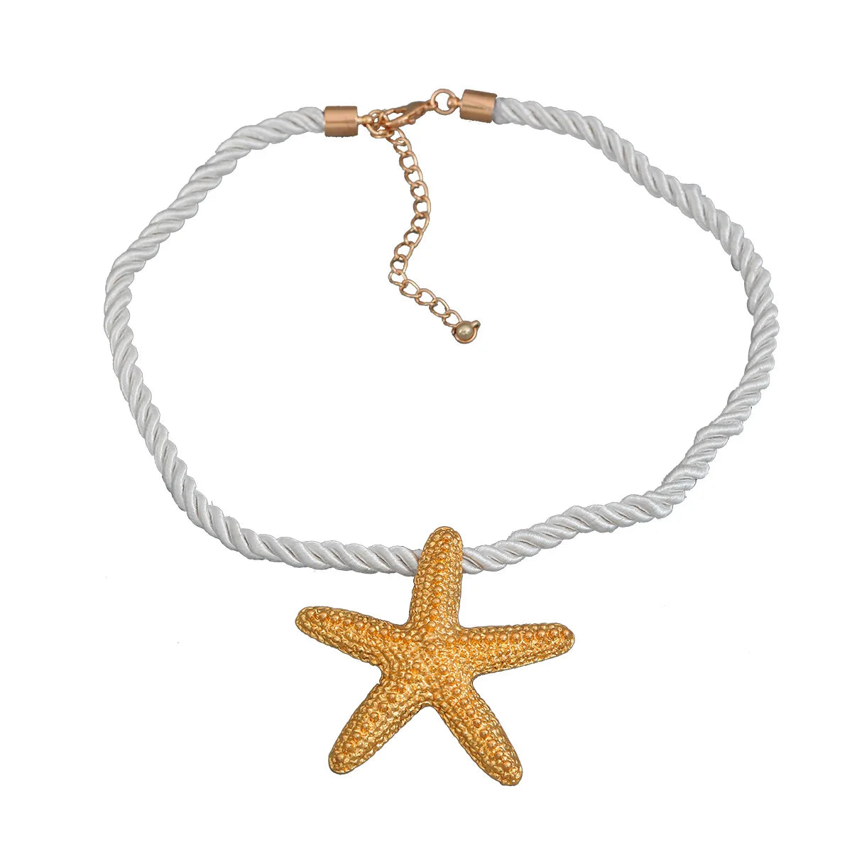 New Bohemian Metal Gold Color Star Stud Earrings Starfish Pendant Rope Chain Necklace Set for Women Holiday Jewelry ZA Earring
