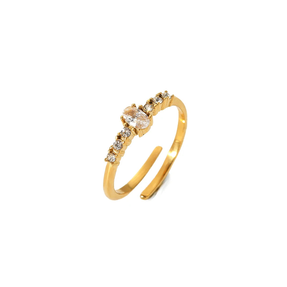 Dainty Jewelry 18K Gold Square Cubic Zircon Ring Stainless Steel Thin CZ Zircon Cross Open Ring for Women