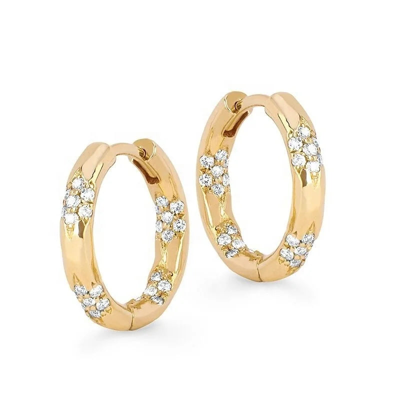 LOZRUNVE Daily Wear Jewelry 18k Gold Plated Zirconia Small Hammered Matte Hoop Earring Silver 925 Sterling