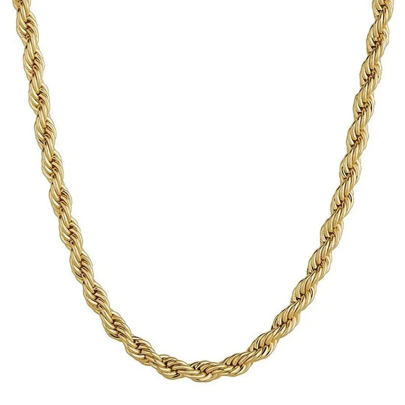 RisingMoon 18 Inch 5mm Twisted Rope Chain Necklace 18K Gold Plated Stainless Steel Chunky Chain Necklace for Men Women