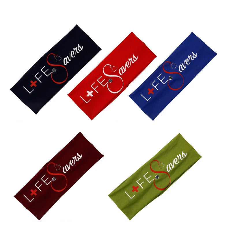 MIO New Non Slip Sports Headband Solid Color Print Button Hair Bands Protect Ears Elastic Headband Nurse Headbands With Button