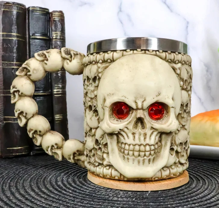 Customization Retro Skull Beer Mug SKA08 Stainless Steel Red Eyes Skull Mug Beer Cup Creative Gift Ornament for Party Home