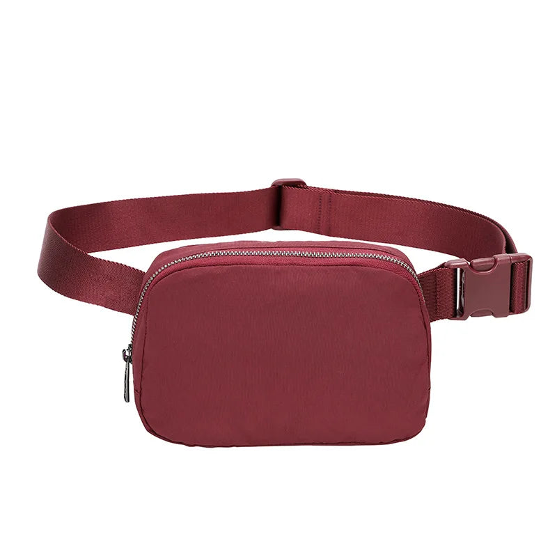 2023 Lulu Style New Unisex Waterproof Nylon Fanny Pack Waist Bag Crossbody Cute Belt Sport Bag Zipper Closure Pillow Shape