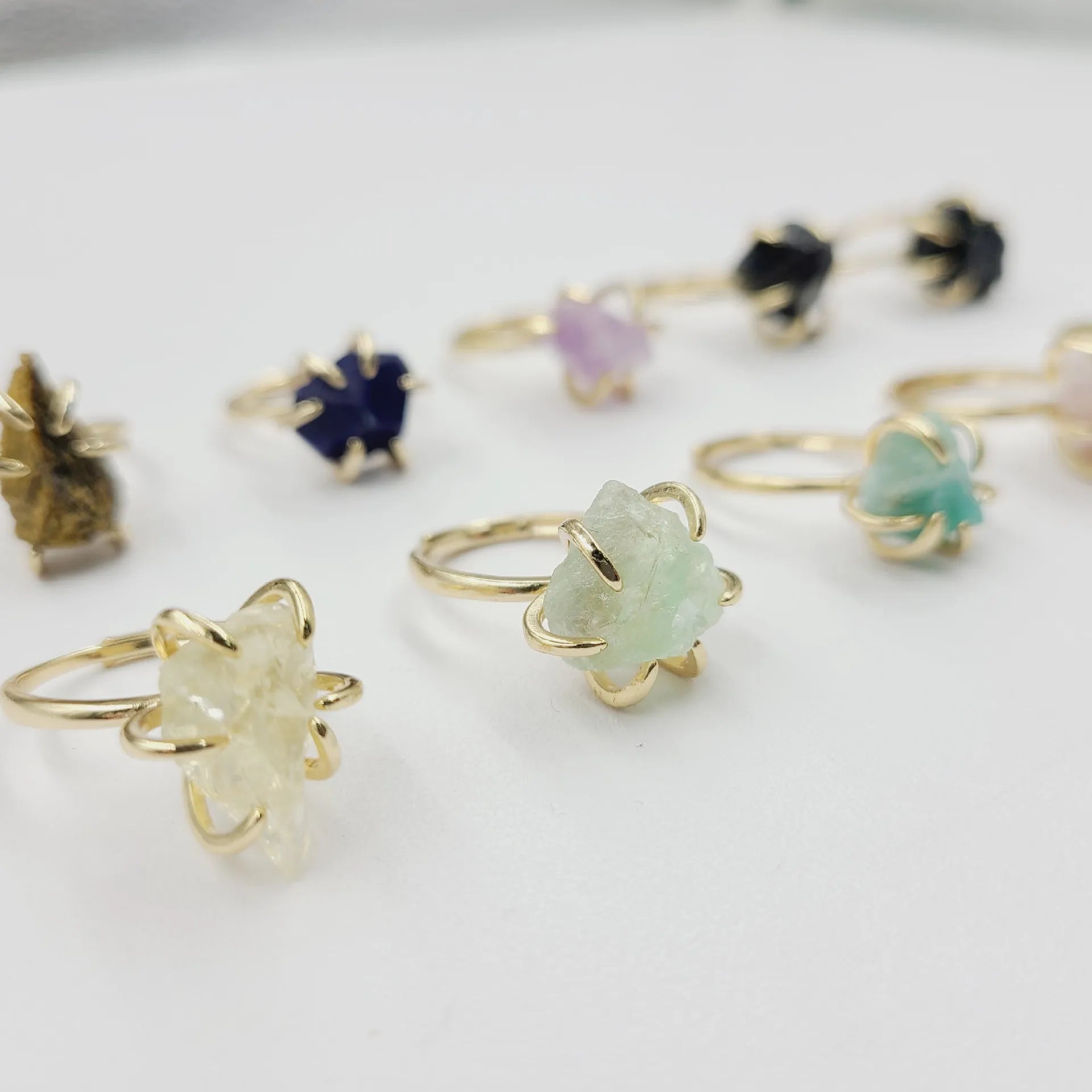 Adjustable Tourmaline Gold Ring Healing Crystal Jewelry Ring Raw Gemstone Amethyst Stackable Ring