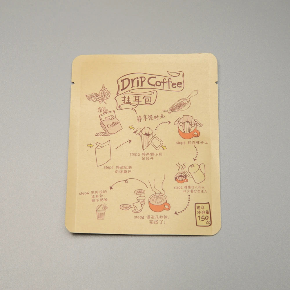 Custom Heat Sealing Tea Sample Packets Flat Sachet Recyclable Pouch Kraft Paper Food Grade Zip Lock Bags Customized Color & Size