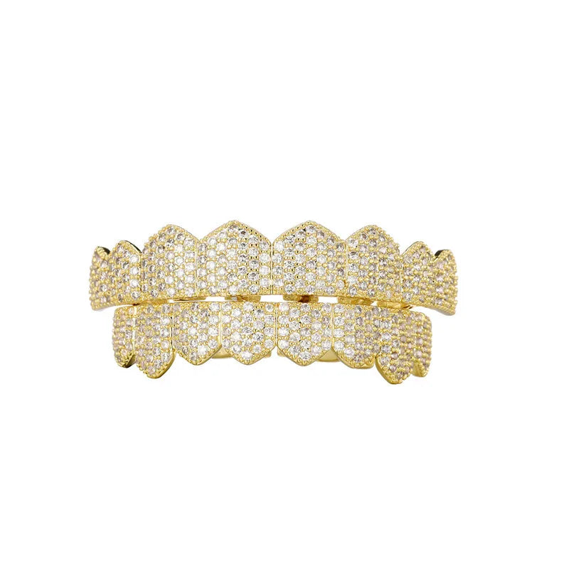 New Wholesale Braces Top Bottom Teeth Grillz Set Copper Teeth Mouth Dental Iced Out Grillz for Women Men Body Jewelry Gift