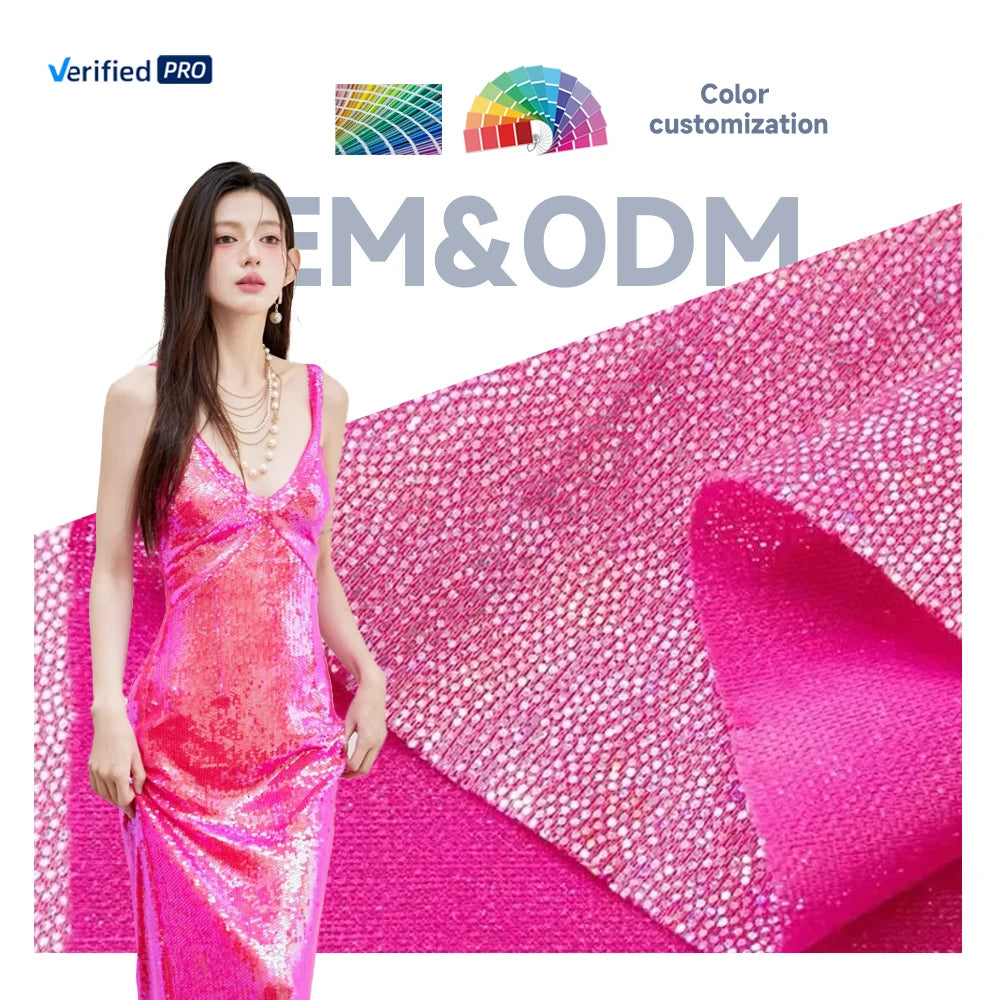 Plain 90% Polyester Light 10% Spandex Reflective Gold Glittery Shiny Metallic Projection Knit Foil Fabric Holographic for Women