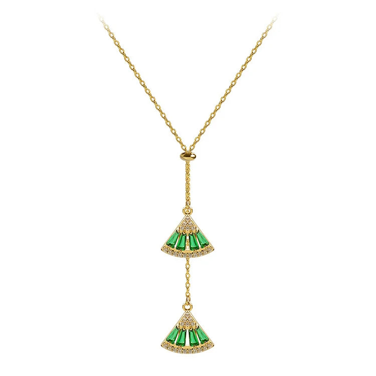RisingMoon Collar Copper Gold Plated Baroque Style Classic Emerald Necklace for Women