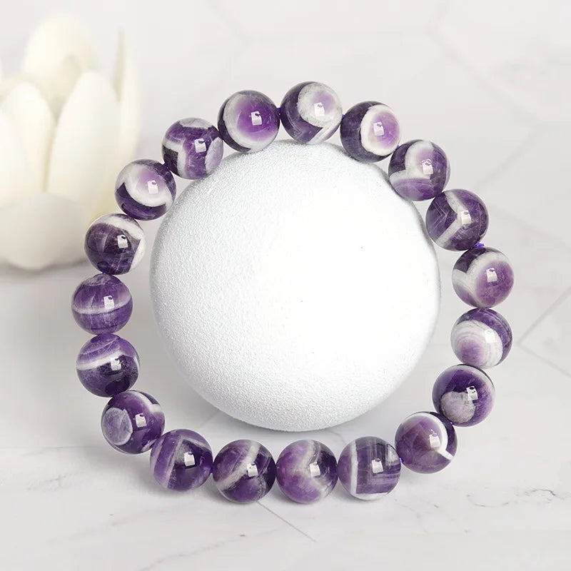 Genuine Natural Gemstone Purple Amethyst Crystal Stone Beads Bracelet Stretch Cord Gift Bracelets Jewelry Accessories 8 10 12mm
