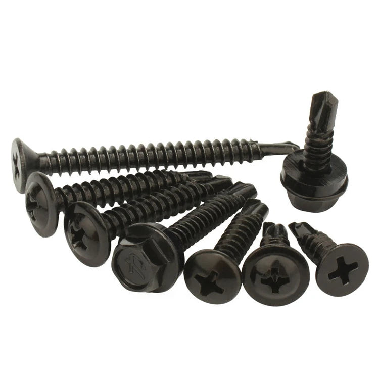 #8 #10 #12 #14 Black Zinc Coated 410 Stainless Steel Sheet Metal Tex Hex Washer Head Self Drilling Screw
