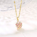Gold Plated Pink Crystal Rhinestone Flower Pendant Necklaces Pink Diamond Cherry Blossom Necklaces