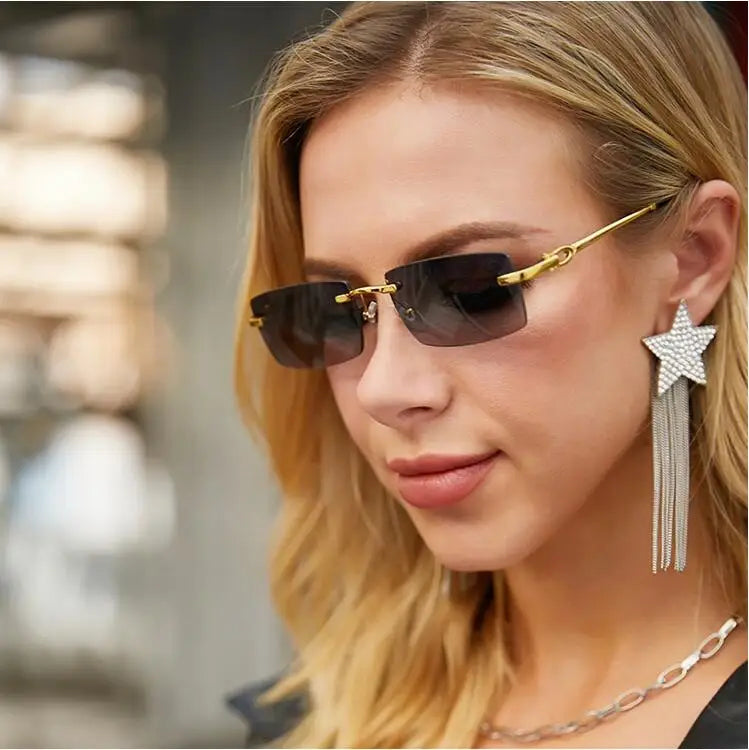STORY STY9065C Trendy 2024 Brand Designer Vintage Frameless Luxury Sunglasses UV400 Retro Classic Rectangle Sunglasses Men Women