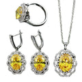 Multicolor Zircon Gemstone Bridal Jewelry Set Wedding Engagement Party Gift Rhodium Plated Flower Design Classic Earrings Rings