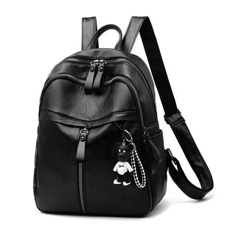 New PU Leather Backpack Large Capacity High Student Schoolbag Casual Women's Travel Backpack