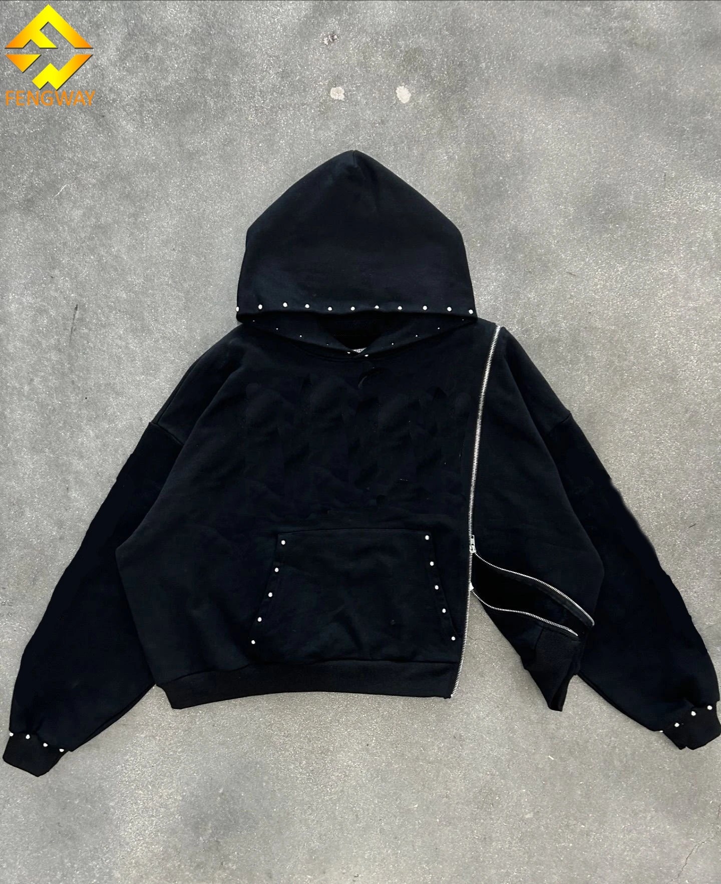 Longna Custom Logo Heavyweight Cotton Y2K Zip Pullover Boxy Cropped Oversized Acid Wash Hoodies Embroidered Design Plain Dyed