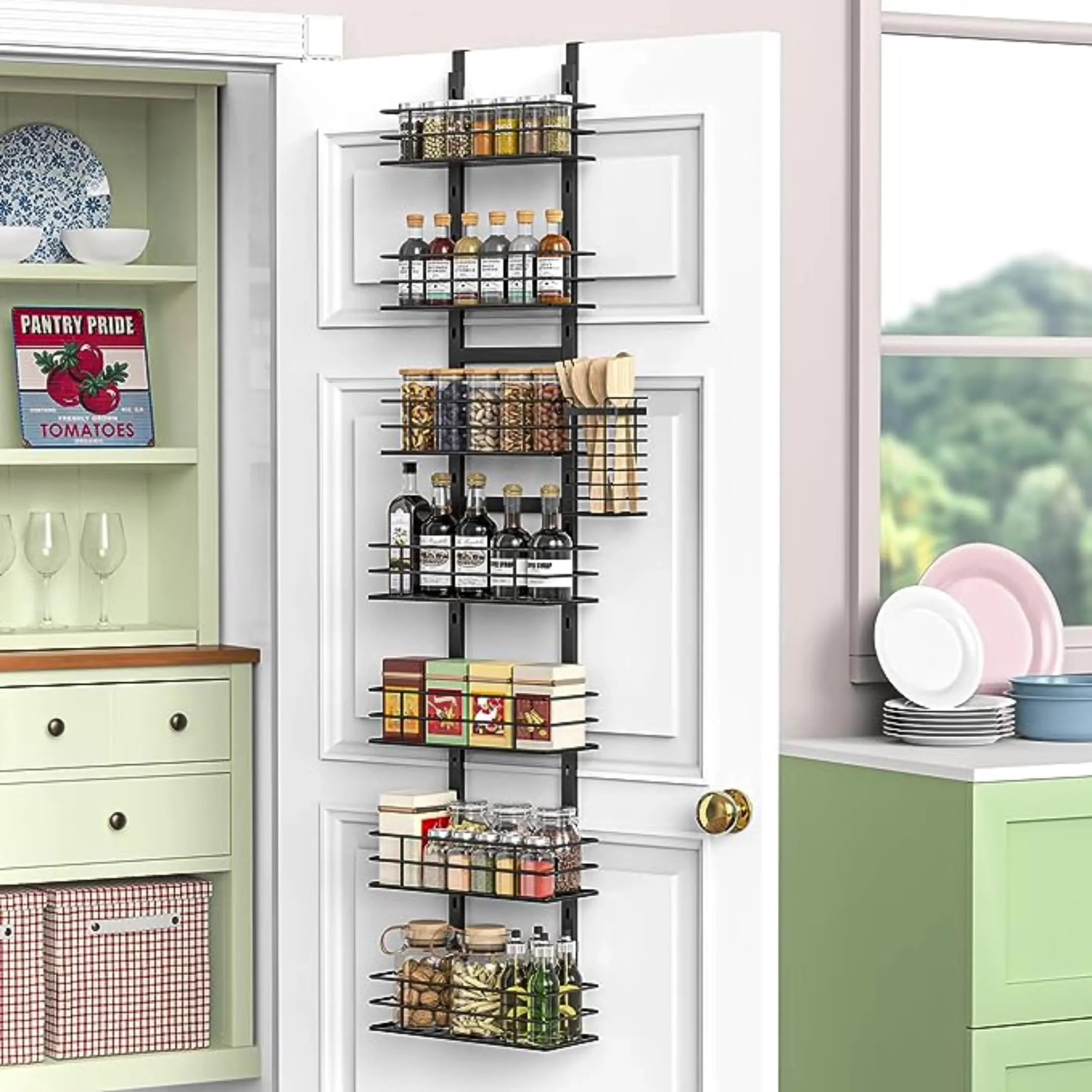 Factory Price Tiers Over the Door Pantry Organizer Metal Wire Spice Jar Sundries Storage Rack for Kitchen