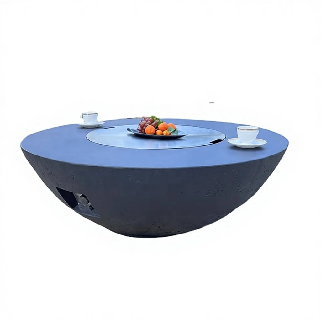 Modern Small Rectangle GRC Concrete Outdoor CHARM GARDEN CE US Certified Fire Pit Coffee Table Smooth Honed Glass Surface Gas