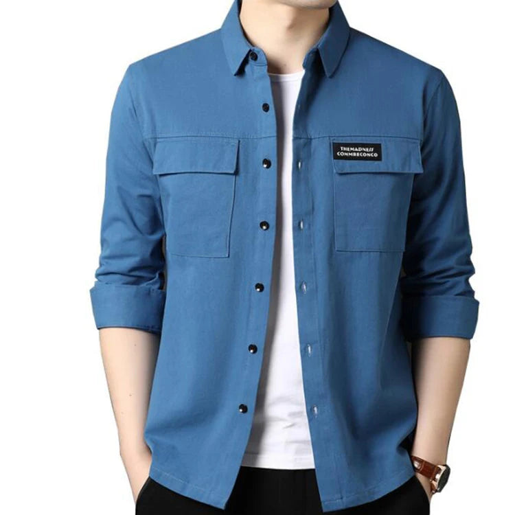 Spring Autumn Fashion Men Shirts High Quality Cotton Long Sleeve Shirt With Big Pocket Streetwear Men Clothing