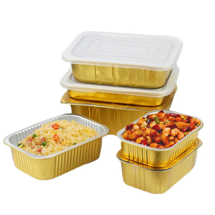 Barbecue Square Aluminum Foil Bento Lunch Box Thickened High Temperature Resistant Heatable Eco-Friendly High Capacity