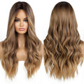 HAIRCUBE Synthetic Wig Blonde Brown Long Wavy Wigs Middle Part Hair Daily Natural Wavy Heat Resistant Fiber for Women