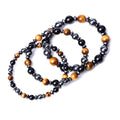 Genuine Black Onyx Hematite tiger Eye Crystal Stone Beads Combo Adjustable Elastic Bracelet for Weight Loss Men and Women