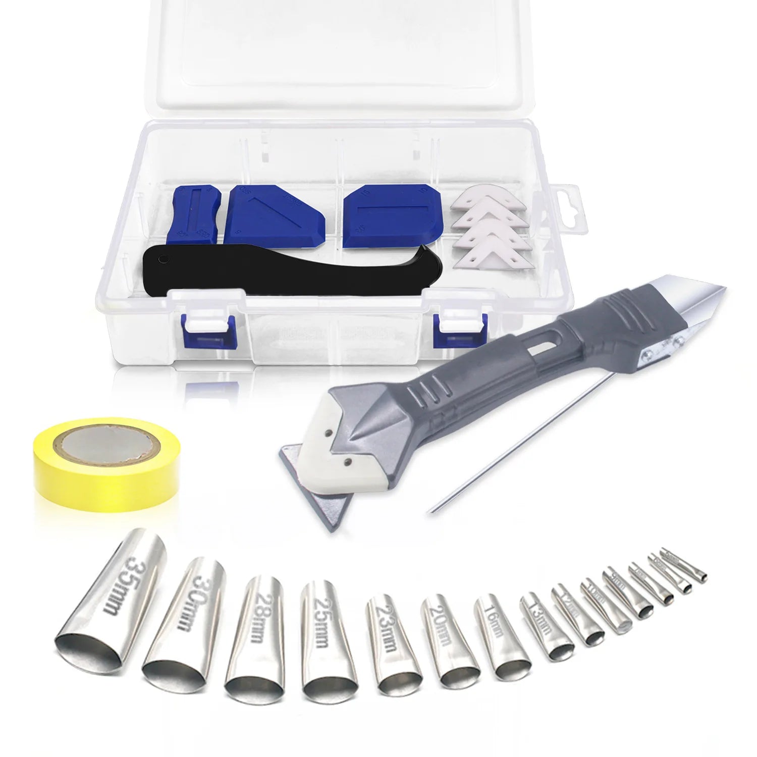 27PCS Stainless Steel Rubber Nozzles Glue Filling Squeezers Tools Metal Caulking Tool Kit