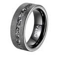 POYA Anniversary Jewelry 8mm Sandblastedgunmetal Meteorite Inlay Tungsten Ring for Men Unique Gift