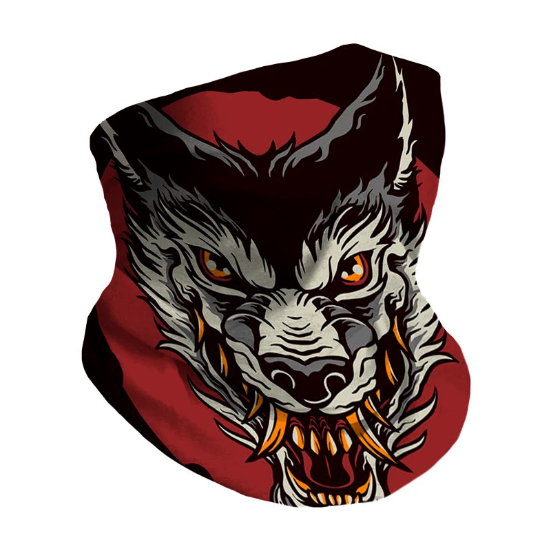 Outdoor Cycling Headscarf with Personalized Wolf Head Print Multi Functional Bandana Trendy Sports Face Scarf