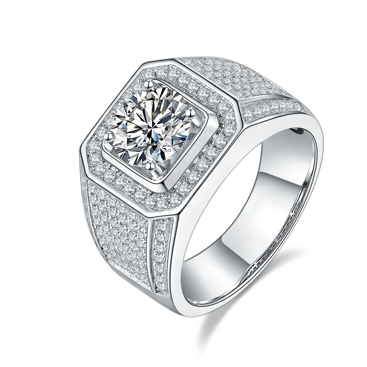 Hot Sales Fine 925 Silver Jewelry S925 Sterling Silver Men's Moissanite Ring 2ct 8mm Round Moissanite Wedding Rings for Men
