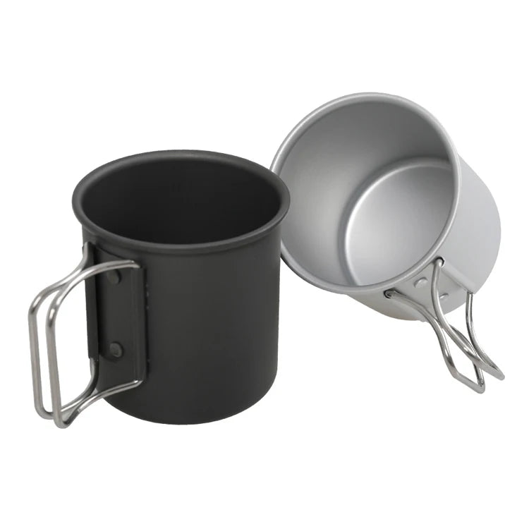 Hot Sale Camping Cup 300ml Aluminum Water Cup Mug with Foldable Handles and Lid for Outdoor Hiking Backpacking