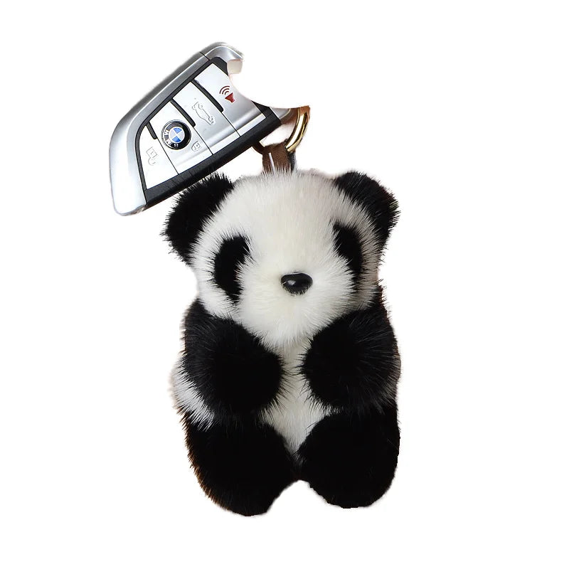Sample Support Custom Mink Hair Panda Doll Plush Toy Soft Fur Pompom Bag Pendant Cute Fur Gift