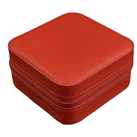 Red PU Leather Travel Jewelry Box-Customized Logo & Color 95x95x50mm
