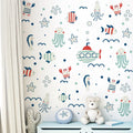 Home Decor Stickers Marine Animal Cartoon Submarine for Kids' Room Self Adhesive Biological Wall Decals